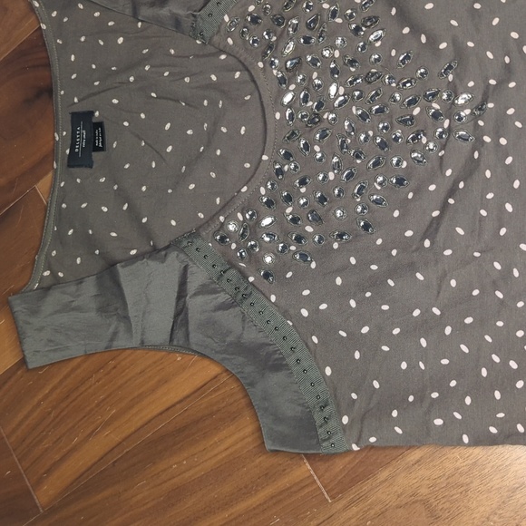 Deletta Anthropologie Womens Silk Green Polka Dot Scoop Embroidered Tank Top XS - Picture 3 of 7